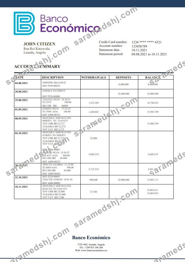 Angola Banco Ecenomico bank statement